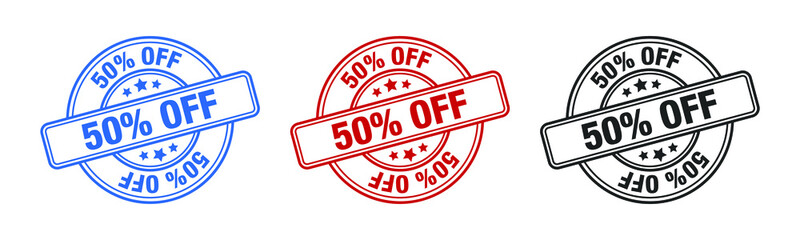 50% Off - Stamp, Imprint, Seal Template. Grunge Effect. Vector Stock Illustration. Set