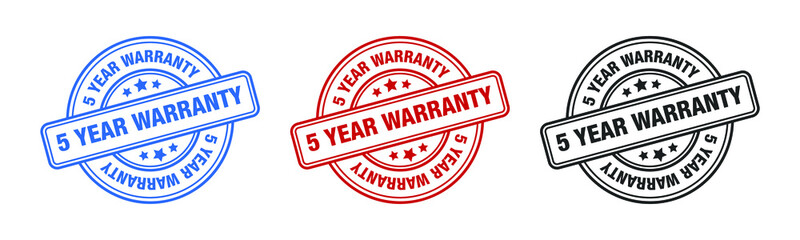 5 Years Warranty - Stamp, Imprint, Seal Template. Grunge Effect. Vector Stock Illustration. Set