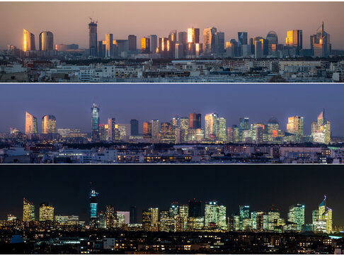 Triple panoramique du quartier d'affaires de Paris la D&eacute;fense 