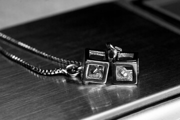 Silver earrings with diamonds on the scales