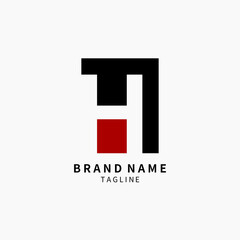Simple Letter H Monogram Logo , Black and Red Isolated on Grey Background, Minimalist Symbol, Emblem, Sign Vector Design