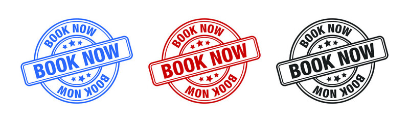 Book Now - Stamp, Imprint, Seal Template. Grunge Effect. Vector Stock Illustration. Set