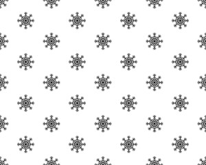 Snowflake simple seamless pattern. Black snow on white background. Abstract wallpaper, wrapping decoration. Symbol of winter, Merry Christmas holiday, Happy New Year celebration Vector illustration