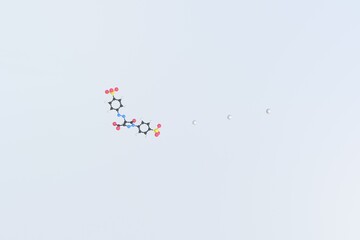 Molecule of tartrazine, isolated molecular model. 3D rendering