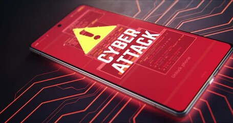 Pan around view of modern mobile phone protected from cyber attack by antivirus software