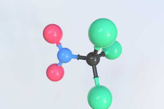 Chloropicrin molecule, isolated molecular model. 3D rendering