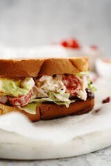 Homemade Turkey / chicken salad sandwich, selective focus