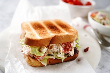 Homemade Turkey / chicken salad sandwich, selective focus