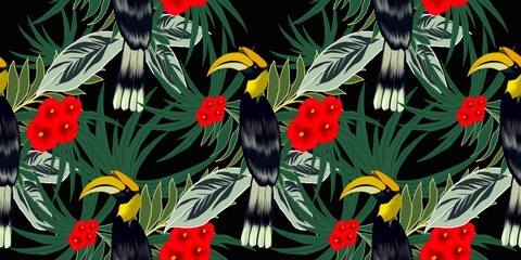 hornbill pattern illustration on green tree  © Busran