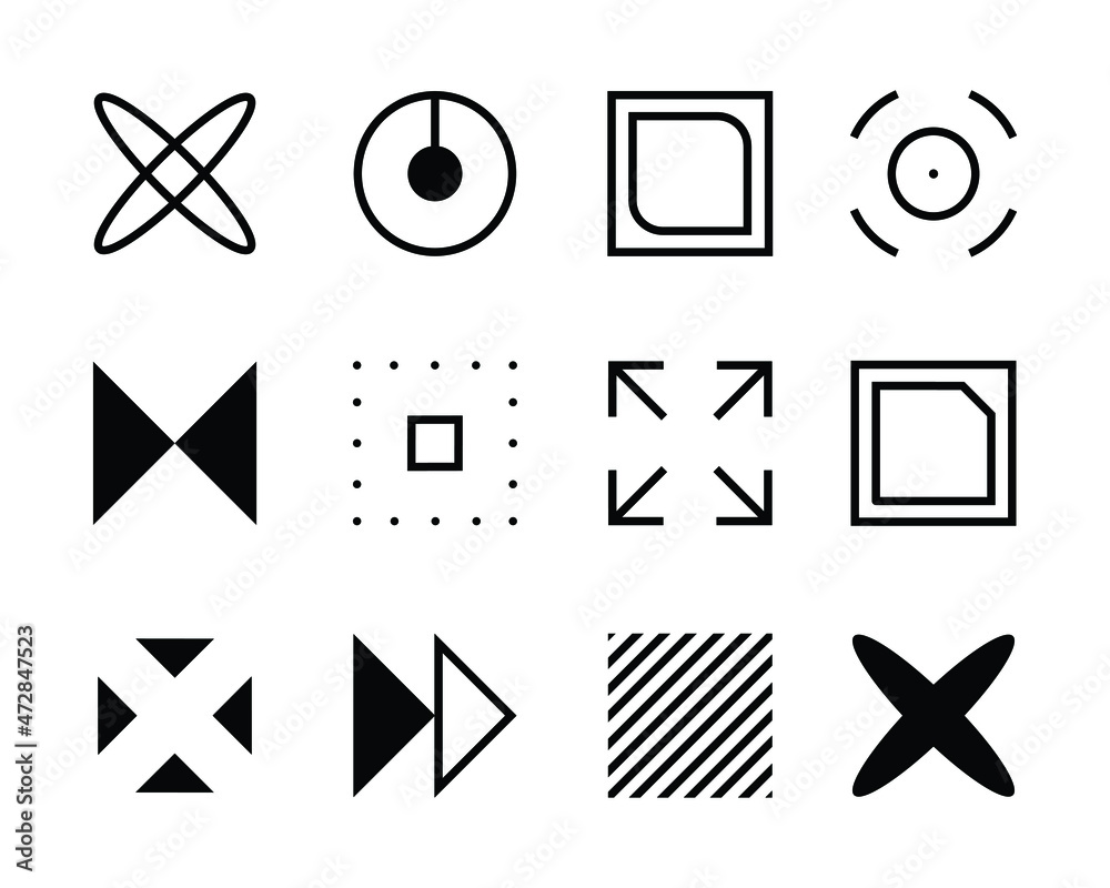 Poster set of abstract icons in various shapes for website and mobile app interface. common used element fo