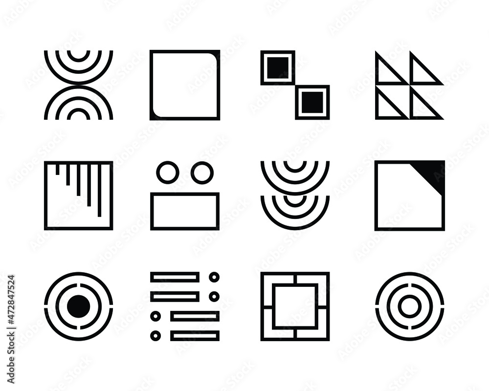 Poster set of abstract icons in various shapes for website and mobile app interface. common used element fo