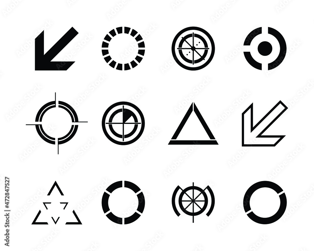 Poster set of abstract icons in various shapes for website and mobile app interface. common used element fo