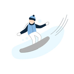 Obraz premium Man snowboarding down a mountain. Winter activity. Flat illustration