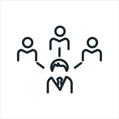 Male manager team leader over a group of employees thin line icon stock illustration. Management Thin Line Icons.