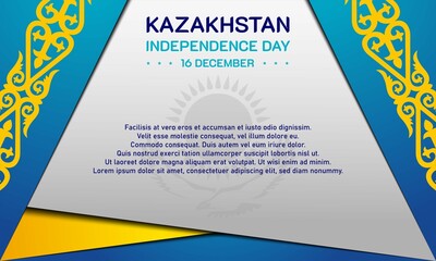 Kazakhstan Independence Day Background. 16 December. Copy space area. Greeting card, banner, vector illustration. With the Kazakhstan national flag. Premium and luxury design