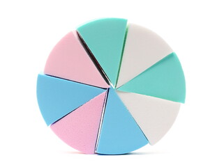 Obraz premium Beauty blender pile, colorful cosmetic makeup applicator sponge set isolated on white background