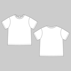 Naklejka premium Technical sketch blank unisex t shirt. Apparel t-shirt CAD design template.