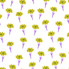 Seamless pattern with hand drawing wild flowers on white background. Vector floral template in doodle style. Gentle summer botanical texture.