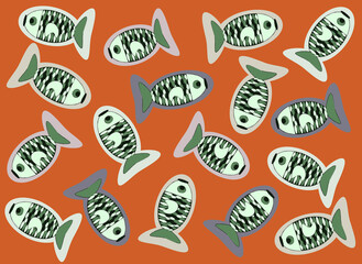 Set of fish on an orange backgrround