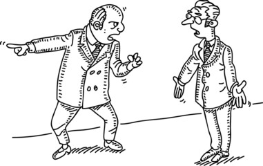 Conflict between businessmen. Sketchy vector hand-drawn illustration.
