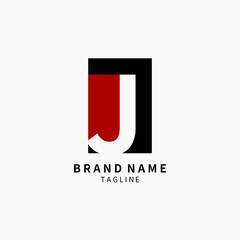 Simple Letter J Monogram Logo , Black and Red Isolated on Grey Background, Minimalist Symbol, Emblem, Sign Vector Design