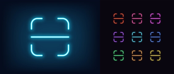 Outline neon scan icon. Glowing neon, universal scanner template, recognition system pictogram
