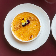Delicious french dessert. Creme brulee. Caramelised crust. Crema catalana