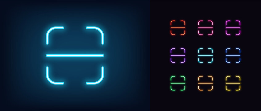 Outline neon scan icon. Glowing neon, universal scanner template, recognition system pictogram