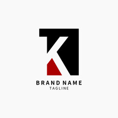 Simple Letter K Monogram Logo , Black and Red Isolated on Grey Background, Minimalist Symbol, Emblem, Sign Vector Design