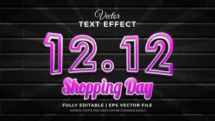 Neon 12.12 shopping day banner- 3d editable text effect