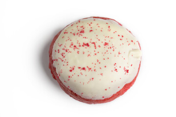 Red doughnuts white glaze  in studio