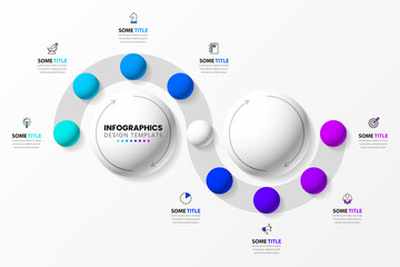 Timeline concept with marbles. Infographic design with 8 steps. Vector