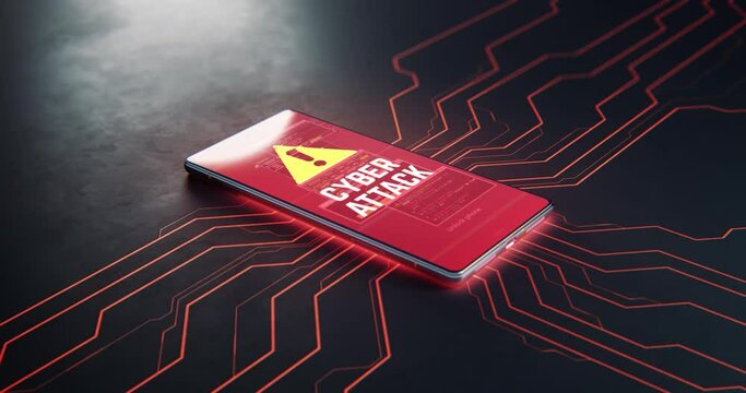 Pan around view of antivirus software blocking malware trying to break security on mobile phone