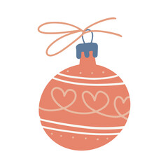 Hand drawn round red Christmas balls in hygge style. Isolated clipart element. Vector flat Illustration. Only 5 colors - Easy to recolor.