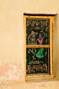 Mesilla, New Mexico, USA. Day of the dead window.