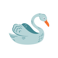 Cute swan on white background cartoon hand drawn vector illustration for t-shirt print, baby shower invitation card.
