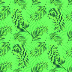Seamless pattern with palm leaves in green colors. Exotic design. Hawaiian print. Jungle plants. Summer vector illustration