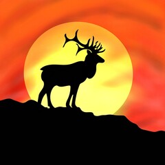 Fototapeta na wymiar American elk silhouette in beautiful sunset scenery