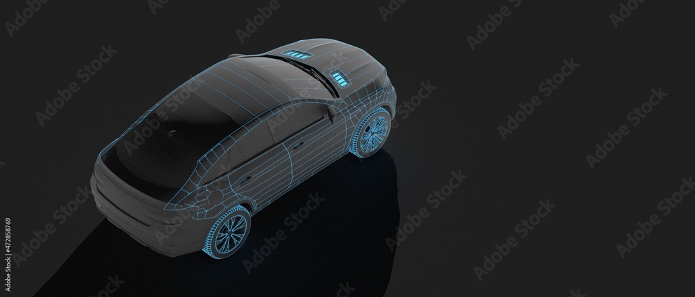 Poster autonomous driving concept illustration - 3d rendering