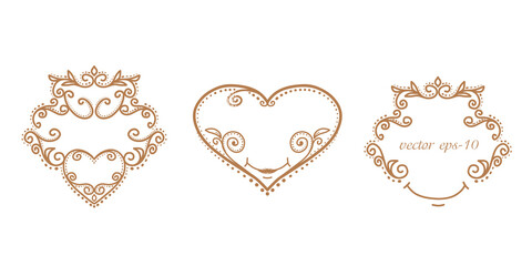 Frames with hearts.Retro stickers for designs and inscriptions.Vector illustration.