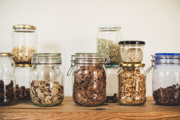 cereals and muesli in glass without packaging