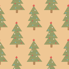Christmas and New Year symbols tree seamless pattern. Vector cute print. Digital paper. Design element.