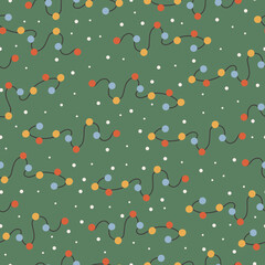 Christmas and New Year symbols garlands and snowflakes seamless pattern. Vector cute print. Digital paper. Design element