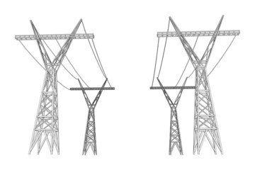 Power transmission tower high voltage pylon. Wireframe low poly mesh vector illustration