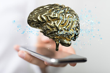 Hand touching brain and network connection