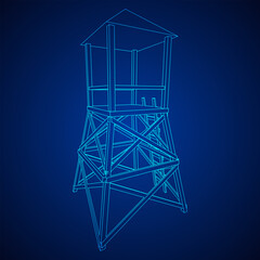 Watchtower or observation tower for hunters. Wireframe low poly mesh vector illustration.