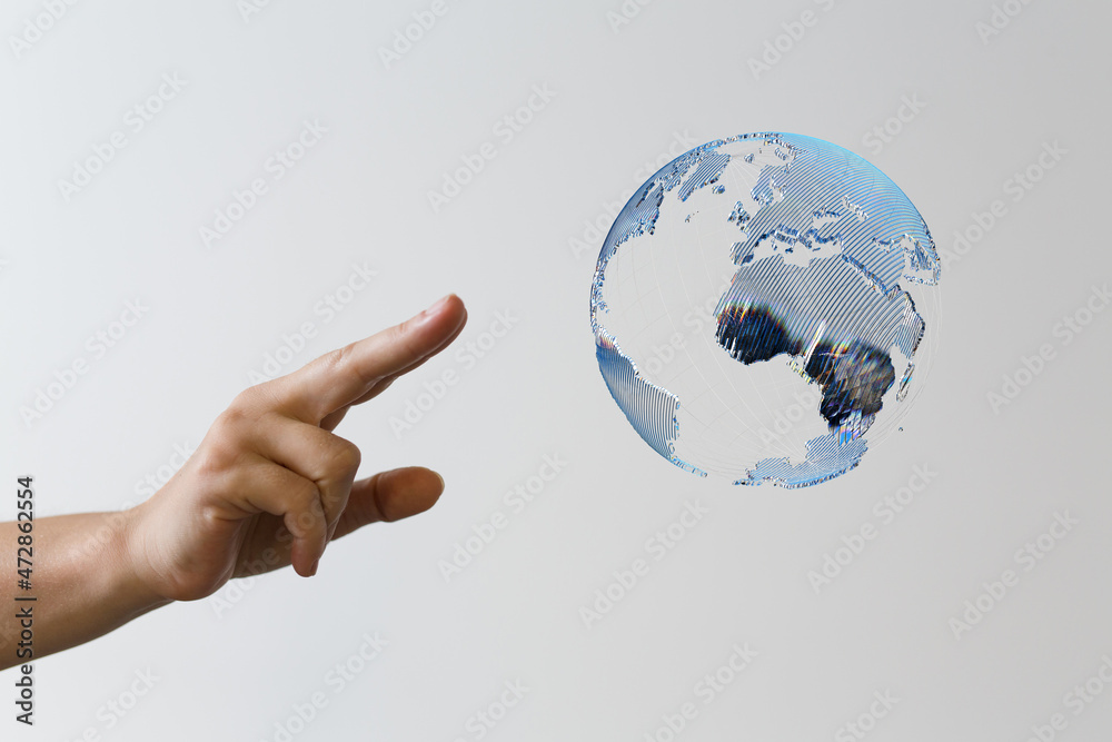 Poster Global network concept. World map point. Global network planet Earth. 3D rendering.