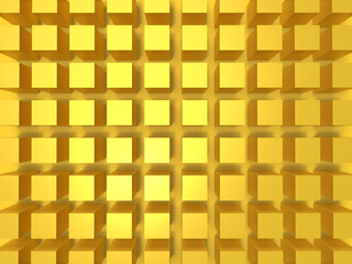Structure of golden cubes. Information chip, metadata, and other uses of computing. Quantum data analysis. 3d render