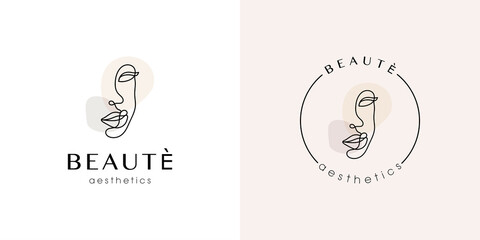 Woman face logo design one line