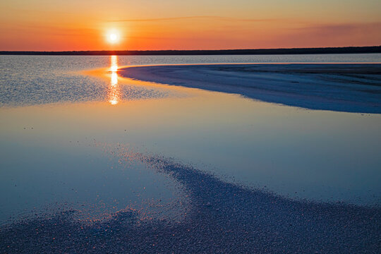 Sal del Rey (The King's Salt) natural salt lake at sunset